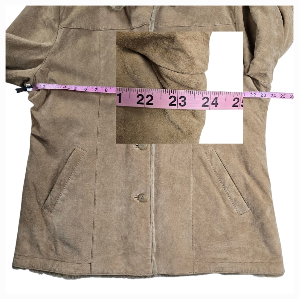 Eddie Bauer Genuine Leather Tan Jacket Button Front Y2K Faux Shearling Lined XL - Picture 11 of 15